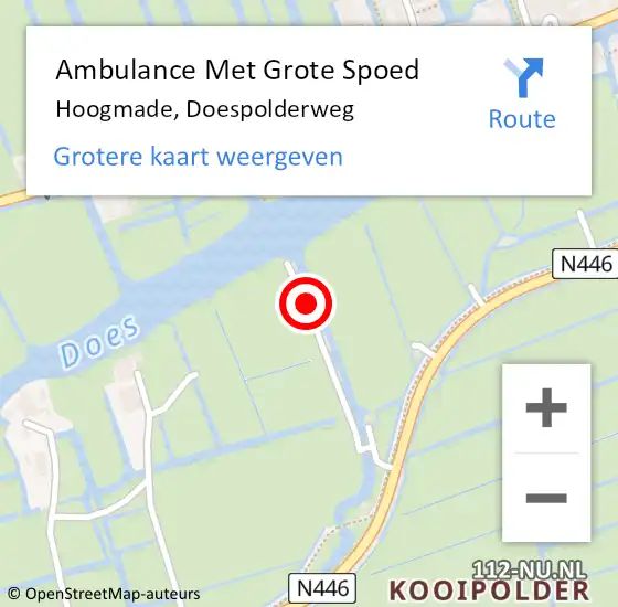 Locatie op kaart van de 112 melding: Ambulance Met Grote Spoed Naar Hoogmade, Doespolderweg op 4 juli 2024 11:40