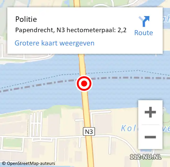 Locatie op kaart van de 112 melding: Politie Papendrecht, N3 hectometerpaal: 2,2 op 4 juli 2024 12:09