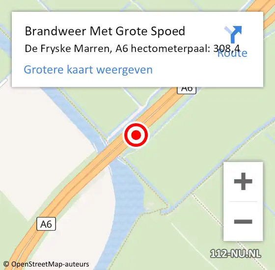 Locatie op kaart van de 112 melding: Brandweer Met Grote Spoed Naar De Fryske Marren, A6 hectometerpaal: 308,4 op 4 juli 2024 12:09