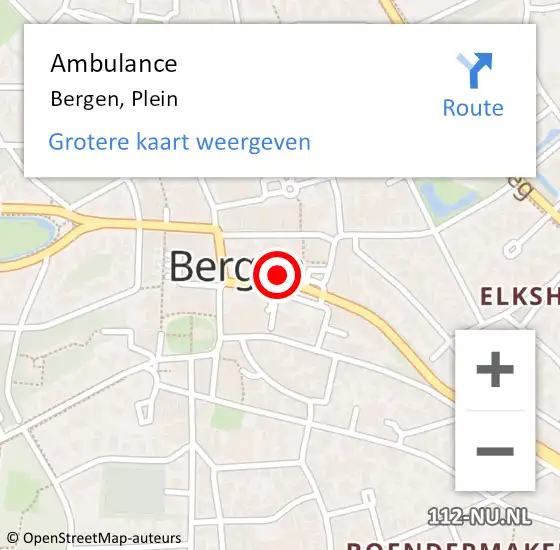 Locatie op kaart van de 112 melding: Ambulance Bergen, Plein op 4 juli 2024 12:11