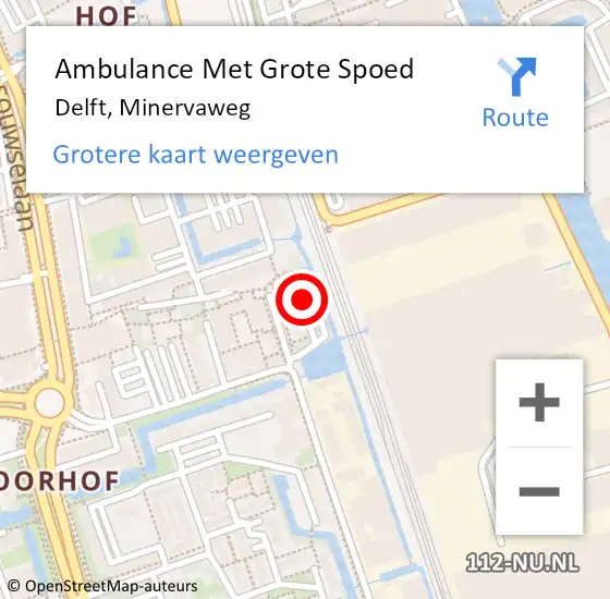 Locatie op kaart van de 112 melding: Ambulance Met Grote Spoed Naar Delft, Minervaweg op 4 juli 2024 12:11