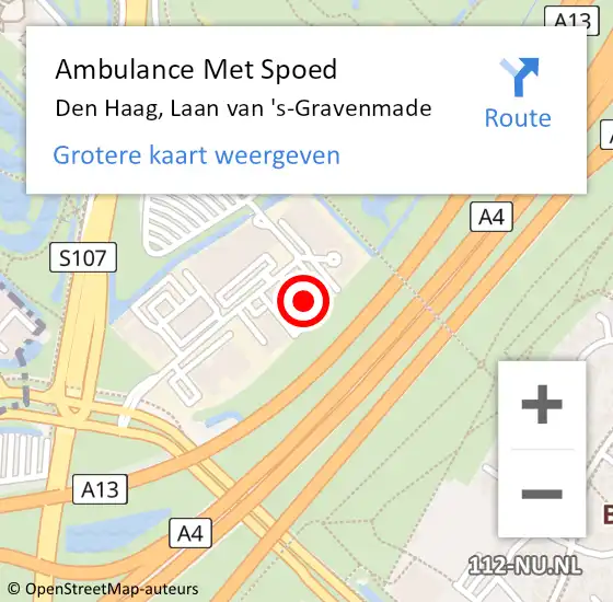 Locatie op kaart van de 112 melding: Ambulance Met Spoed Naar Den Haag, Laan van 's-Gravenmade op 4 juli 2024 12:15