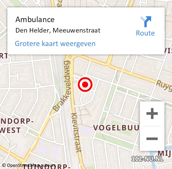 Locatie op kaart van de 112 melding: Ambulance Den Helder, Meeuwenstraat op 4 juli 2024 12:15