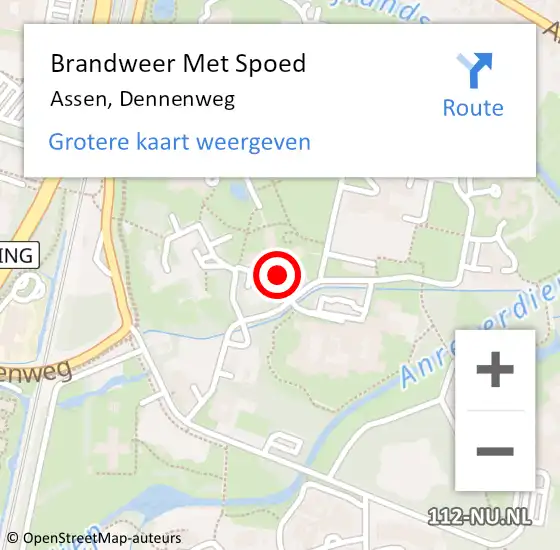 Locatie op kaart van de 112 melding: Brandweer Met Spoed Naar Assen, Dennenweg op 4 juli 2024 12:17