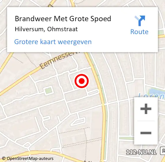 Locatie op kaart van de 112 melding: Brandweer Met Grote Spoed Naar Hilversum, Ohmstraat op 4 juli 2024 12:18