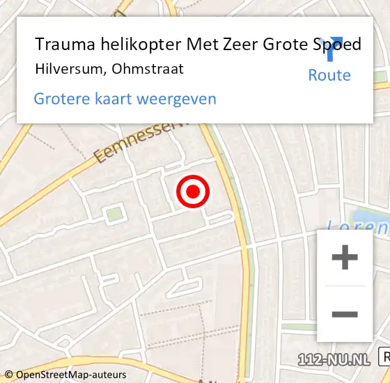 Locatie op kaart van de 112 melding: Trauma helikopter Met Zeer Grote Spoed Naar Hilversum, Ohmstraat op 4 juli 2024 12:20