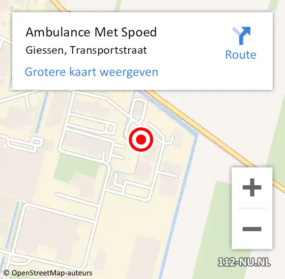 Locatie op kaart van de 112 melding: Ambulance Met Spoed Naar Giessen, Transportstraat op 4 juli 2024 12:20