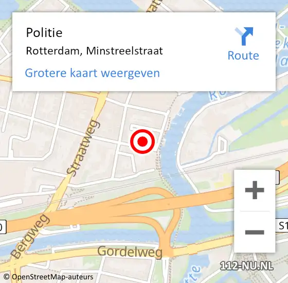 Locatie op kaart van de 112 melding: Politie Rotterdam, Minstreelstraat op 4 juli 2024 12:26