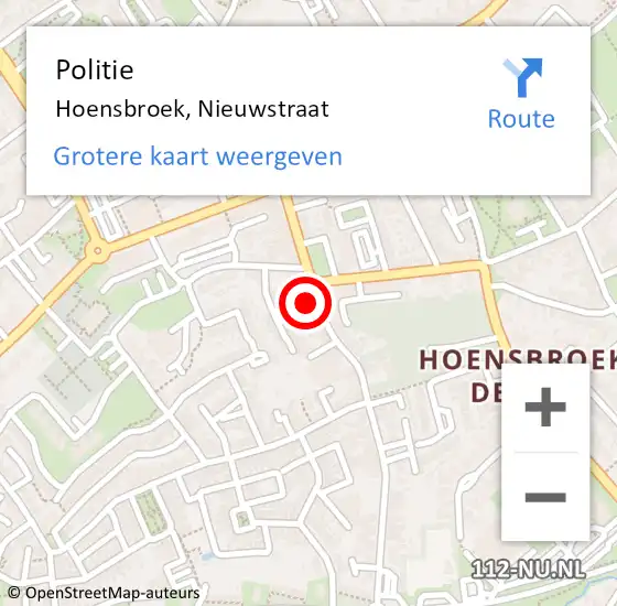 Locatie op kaart van de 112 melding: Politie Hoensbroek, Nieuwstraat op 4 juli 2024 12:28