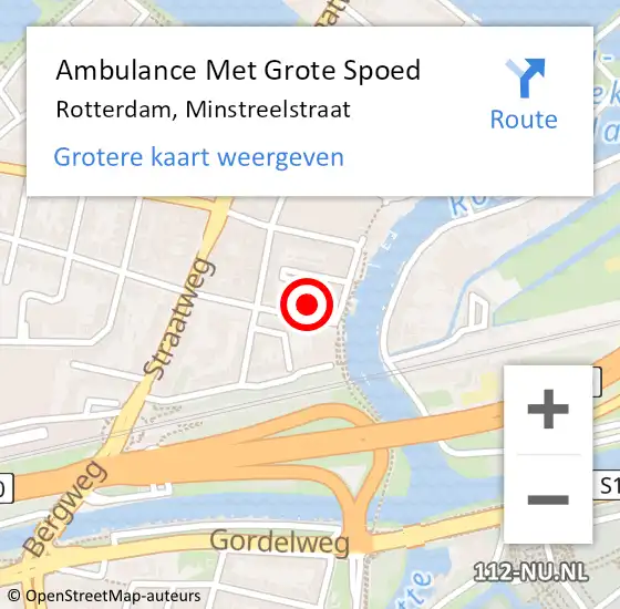 Locatie op kaart van de 112 melding: Ambulance Met Grote Spoed Naar Rotterdam, Minstreelstraat op 4 juli 2024 12:28