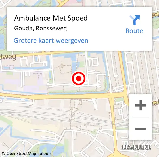 Locatie op kaart van de 112 melding: Ambulance Met Spoed Naar Gouda, Ronsseweg op 4 juli 2024 12:50