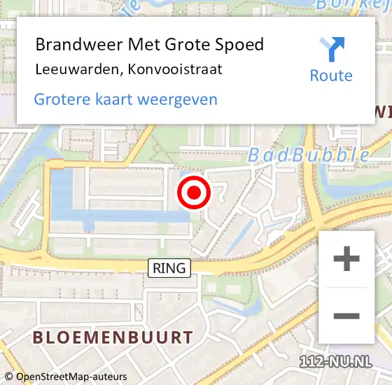 Locatie op kaart van de 112 melding: Brandweer Met Grote Spoed Naar Leeuwarden, Konvooistraat op 4 juli 2024 12:58