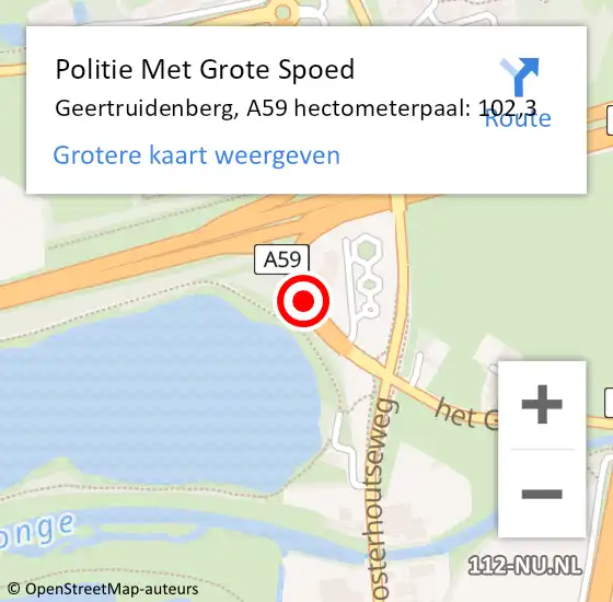 Locatie op kaart van de 112 melding: Politie Met Grote Spoed Naar Geertruidenberg, A59 hectometerpaal: 102,3 op 4 juli 2024 13:30