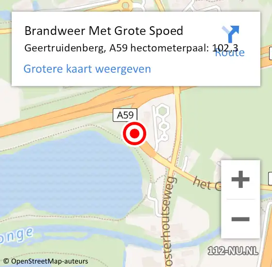 Locatie op kaart van de 112 melding: Brandweer Met Grote Spoed Naar Geertruidenberg, A59 hectometerpaal: 102,3 op 4 juli 2024 13:32
