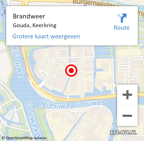 Locatie op kaart van de 112 melding: Brandweer Gouda, Keerkring op 4 juli 2024 13:34