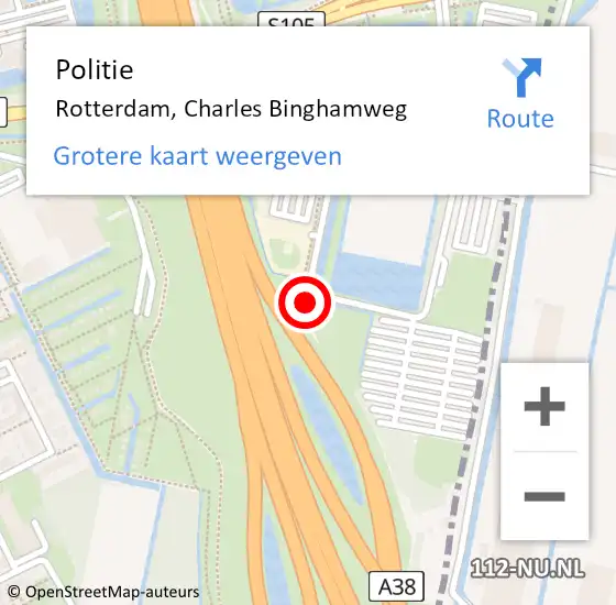 Locatie op kaart van de 112 melding: Politie Rotterdam, Charles Binghamweg op 4 juli 2024 13:52