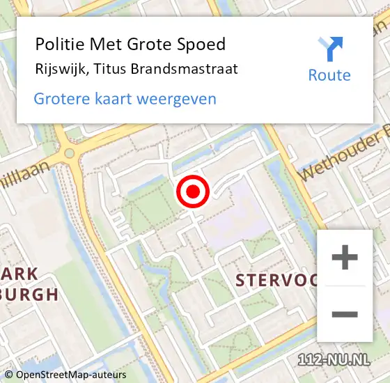 Locatie op kaart van de 112 melding: Politie Met Grote Spoed Naar Rijswijk, Titus Brandsmastraat op 4 juli 2024 13:54