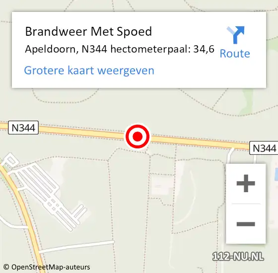 Locatie op kaart van de 112 melding: Brandweer Met Spoed Naar Apeldoorn, N344 hectometerpaal: 34,6 op 4 juli 2024 13:56