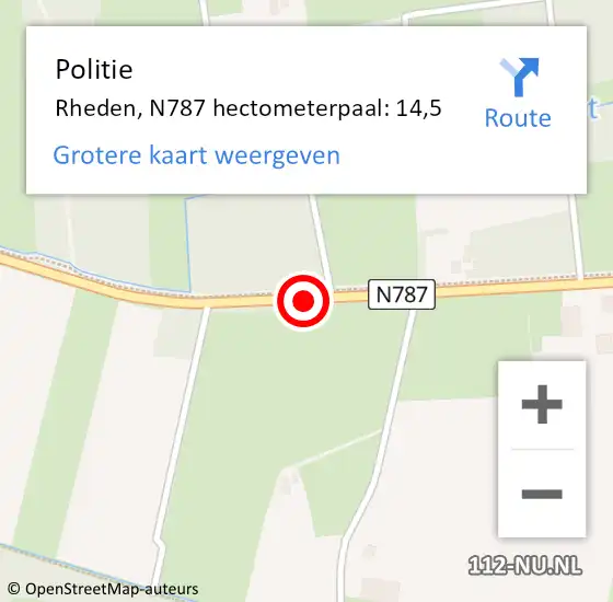 Locatie op kaart van de 112 melding: Politie Rheden, N787 hectometerpaal: 14,5 op 4 juli 2024 14:16