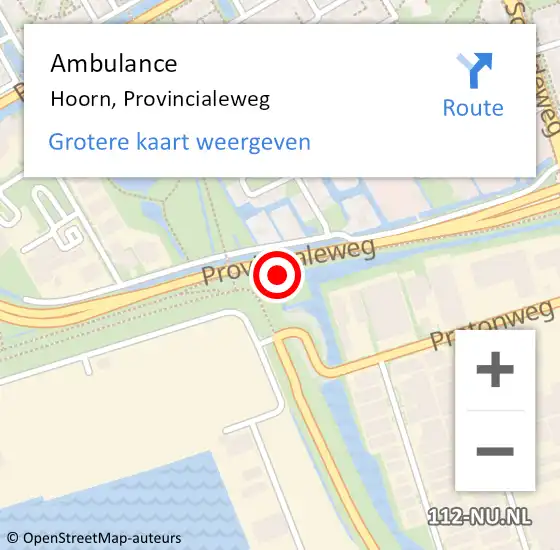 Locatie op kaart van de 112 melding: Ambulance Hoorn, Provincialeweg op 4 juli 2024 14:19