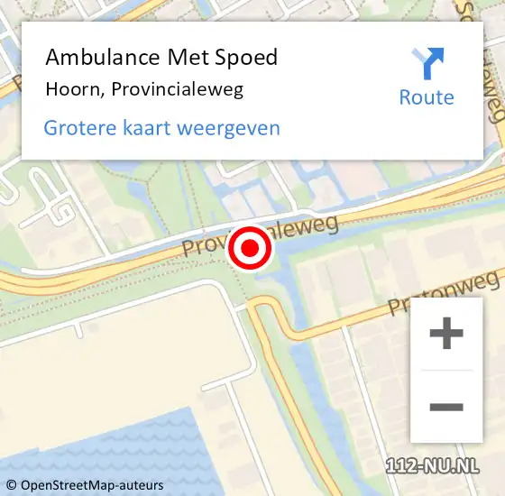 Locatie op kaart van de 112 melding: Ambulance Met Spoed Naar Hoorn, Provincialeweg op 4 juli 2024 14:20