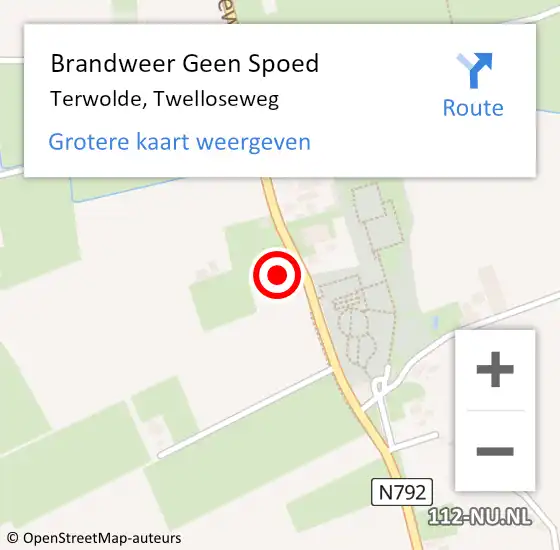 Locatie op kaart van de 112 melding: Brandweer Geen Spoed Naar Terwolde, Twelloseweg op 4 juli 2024 14:23