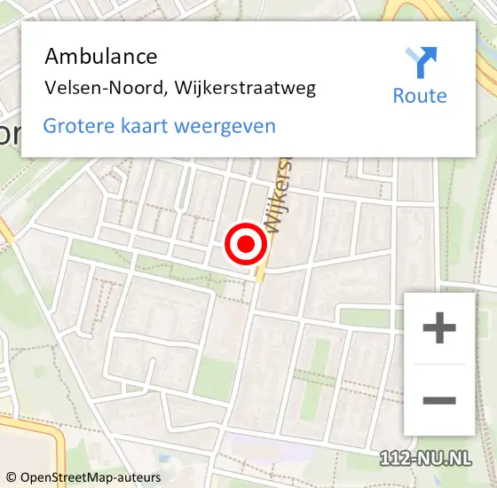 Locatie op kaart van de 112 melding: Ambulance Velsen-Noord, Wijkerstraatweg op 4 juli 2024 14:33