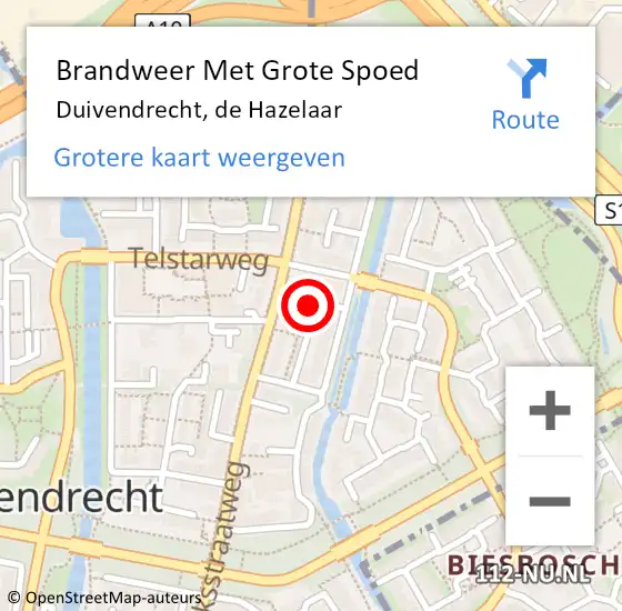 Locatie op kaart van de 112 melding: Brandweer Met Grote Spoed Naar Duivendrecht, de Hazelaar op 4 juli 2024 14:49