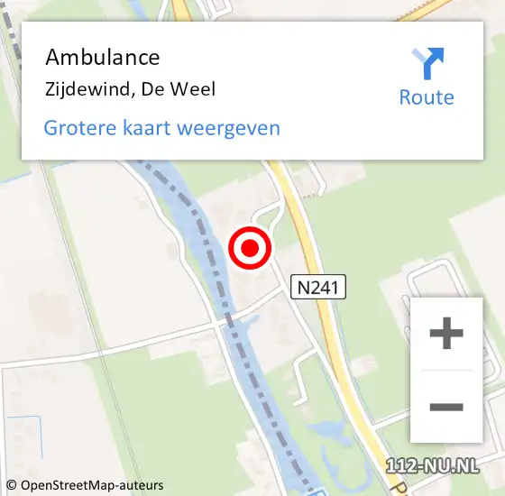 Locatie op kaart van de 112 melding: Ambulance Zijdewind, De Weel op 4 juli 2024 14:49