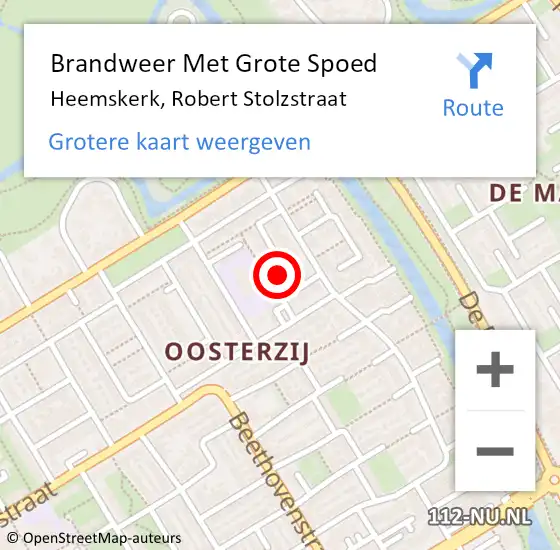 Locatie op kaart van de 112 melding: Brandweer Met Grote Spoed Naar Heemskerk, Robert Stolzstraat op 4 juli 2024 14:55