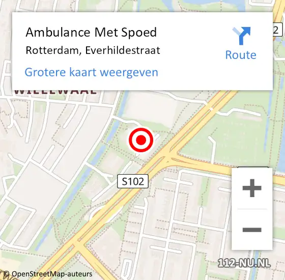 Locatie op kaart van de 112 melding: Ambulance Met Spoed Naar Rotterdam, Everhildestraat op 4 juli 2024 15:07