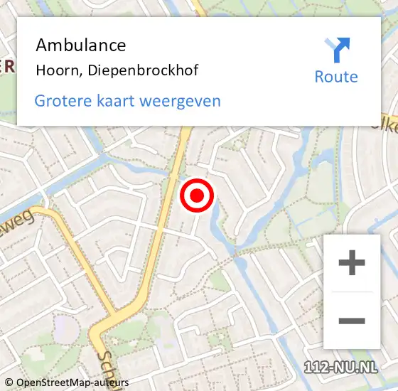 Locatie op kaart van de 112 melding: Ambulance Hoorn, Diepenbrockhof op 4 juli 2024 15:08