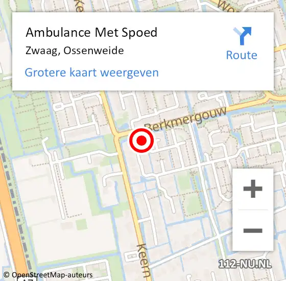 Locatie op kaart van de 112 melding: Ambulance Met Spoed Naar Zwaag, Ossenweide op 4 juli 2024 15:10