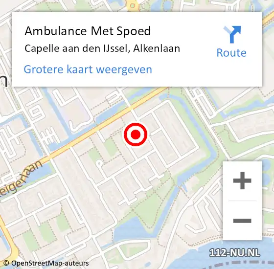 Locatie op kaart van de 112 melding: Ambulance Met Spoed Naar Capelle aan den IJssel, Alkenlaan op 4 juli 2024 15:14