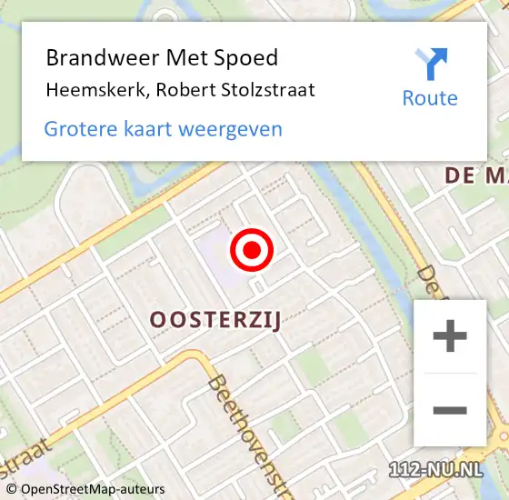 Locatie op kaart van de 112 melding: Brandweer Met Spoed Naar Heemskerk, Robert Stolzstraat op 4 juli 2024 15:16