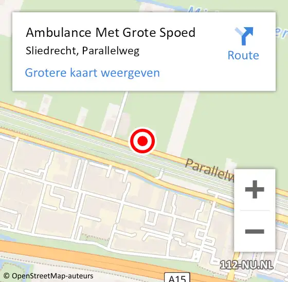 Locatie op kaart van de 112 melding: Ambulance Met Grote Spoed Naar Sliedrecht, Parallelweg op 4 juli 2024 15:18