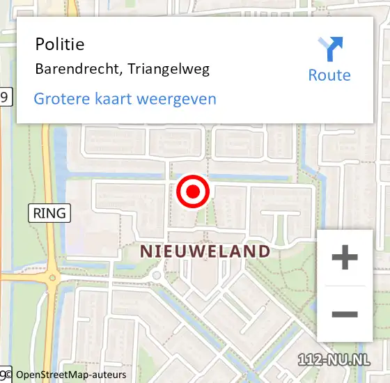 Locatie op kaart van de 112 melding: Politie Barendrecht, Triangelweg op 4 juli 2024 15:19