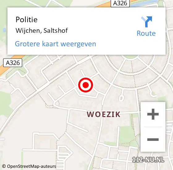 Locatie op kaart van de 112 melding: Politie Wijchen, Saltshof op 4 juli 2024 15:19