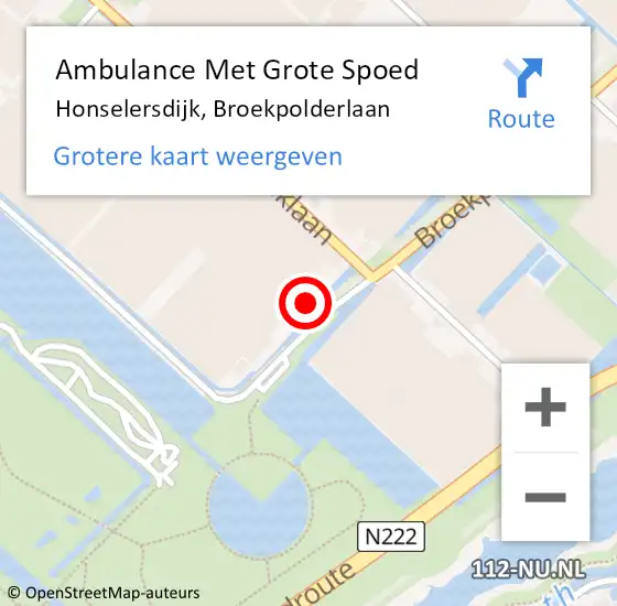 Locatie op kaart van de 112 melding: Ambulance Met Grote Spoed Naar Honselersdijk, Broekpolderlaan op 4 juli 2024 15:31