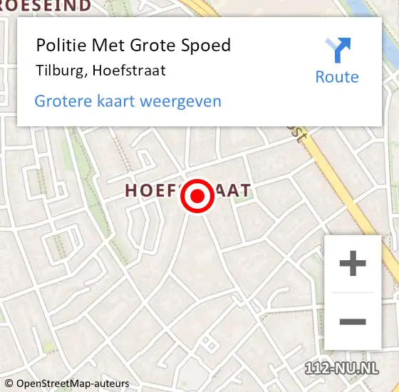 Locatie op kaart van de 112 melding: Politie Met Grote Spoed Naar Tilburg, Hoefstraat op 4 juli 2024 15:39