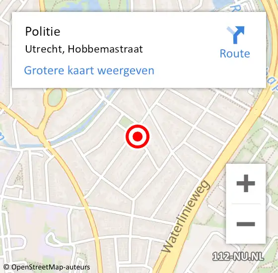 Locatie op kaart van de 112 melding: Politie Utrecht, Hobbemastraat op 4 juli 2024 15:47