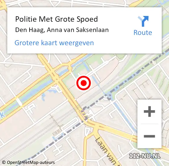 Locatie op kaart van de 112 melding: Politie Met Grote Spoed Naar Den Haag, Anna van Saksenlaan op 4 juli 2024 15:50