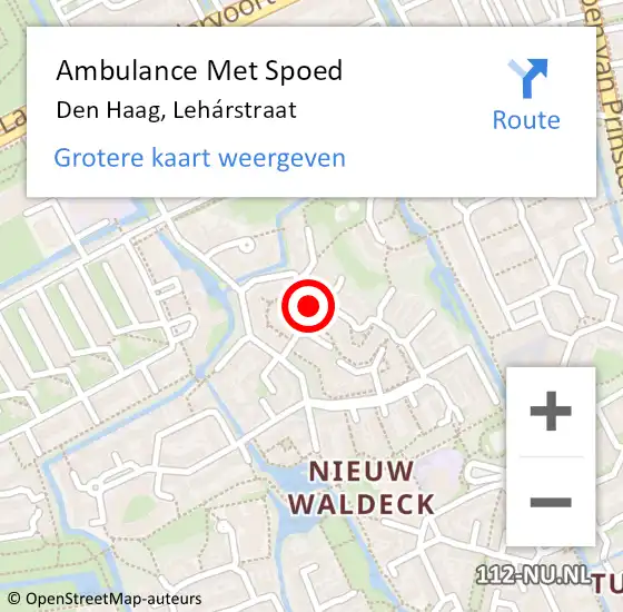 Locatie op kaart van de 112 melding: Ambulance Met Spoed Naar Den Haag, Lehárstraat op 4 juli 2024 15:54