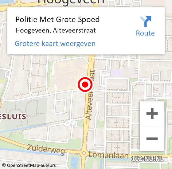 Locatie op kaart van de 112 melding: Politie Met Grote Spoed Naar Hoogeveen, Alteveerstraat op 4 juli 2024 16:12