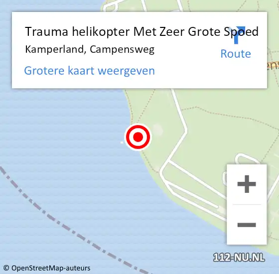 Locatie op kaart van de 112 melding: Trauma helikopter Met Zeer Grote Spoed Naar Kamperland, Campensweg op 4 juli 2024 16:18