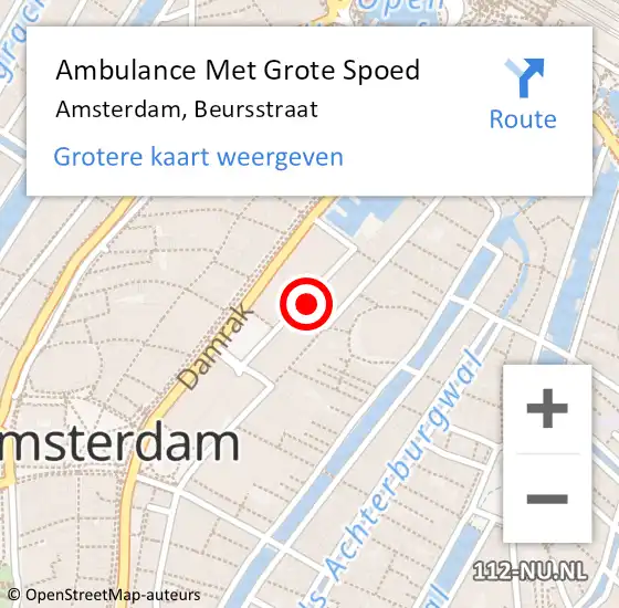 Locatie op kaart van de 112 melding: Ambulance Met Grote Spoed Naar Amsterdam, Beursstraat op 4 juli 2024 16:18