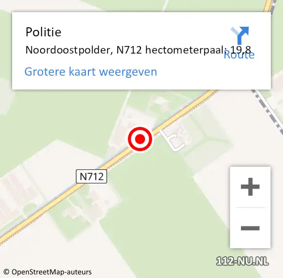 Locatie op kaart van de 112 melding: Politie Noordoostpolder, N712 hectometerpaal: 19,8 op 4 juli 2024 16:24