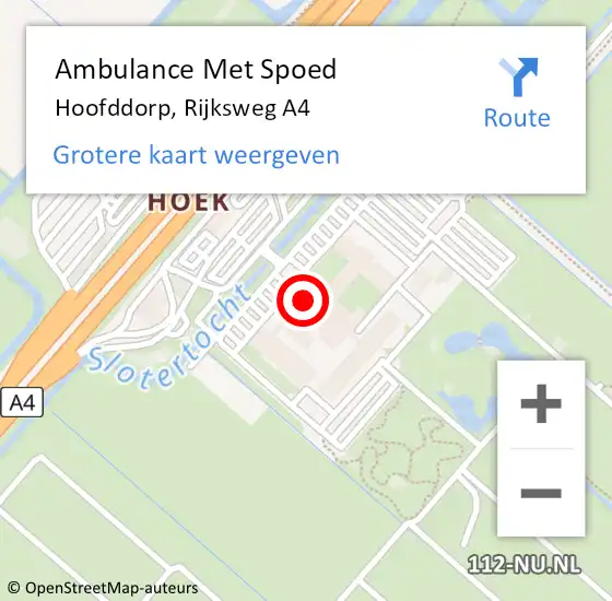 Locatie op kaart van de 112 melding: Ambulance Met Spoed Naar Hoofddorp, Rijksweg A4 op 4 juli 2024 16:49