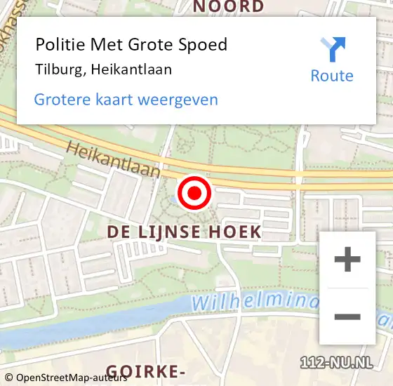 Locatie op kaart van de 112 melding: Politie Met Grote Spoed Naar Tilburg, Heikantlaan op 4 juli 2024 16:53