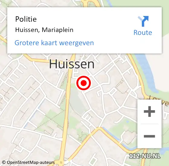 Locatie op kaart van de 112 melding: Politie Huissen, Mariaplein op 4 juli 2024 16:55